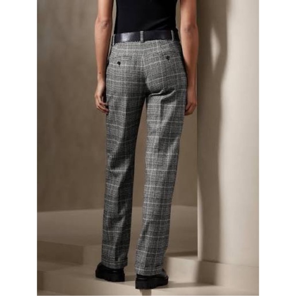 Banana Republic Black Brooke Plaid Pants Trousers NWT Size 6 High Rise Straight - Picture 3 of 17